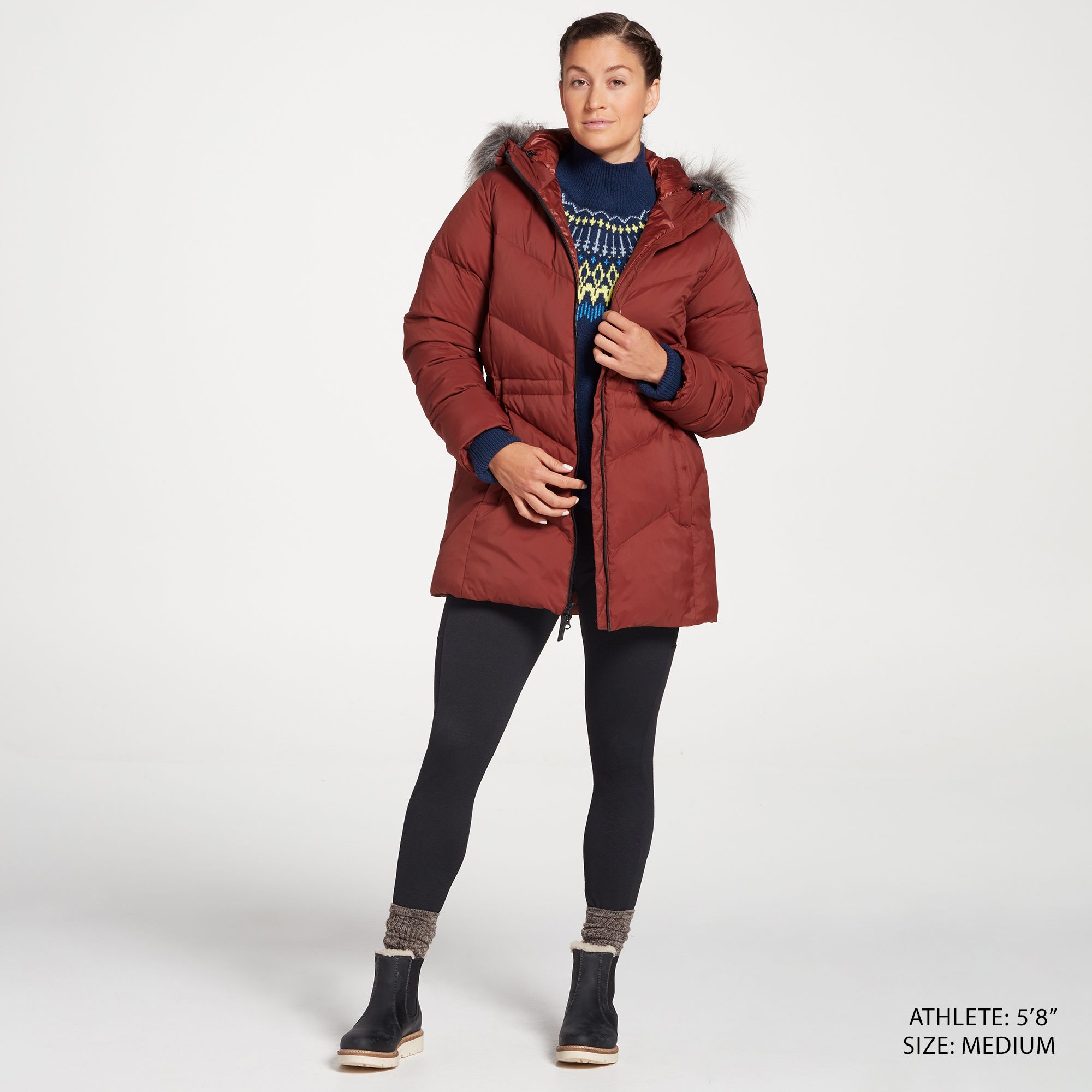 Alpine Design Women's Dream Puff Faux Fur Down Jacket For Women Red Chestnut 3 Alpine Design Women's Dream Puff Faux Fur Down Jacket For Women Red Chestnut - Image 2